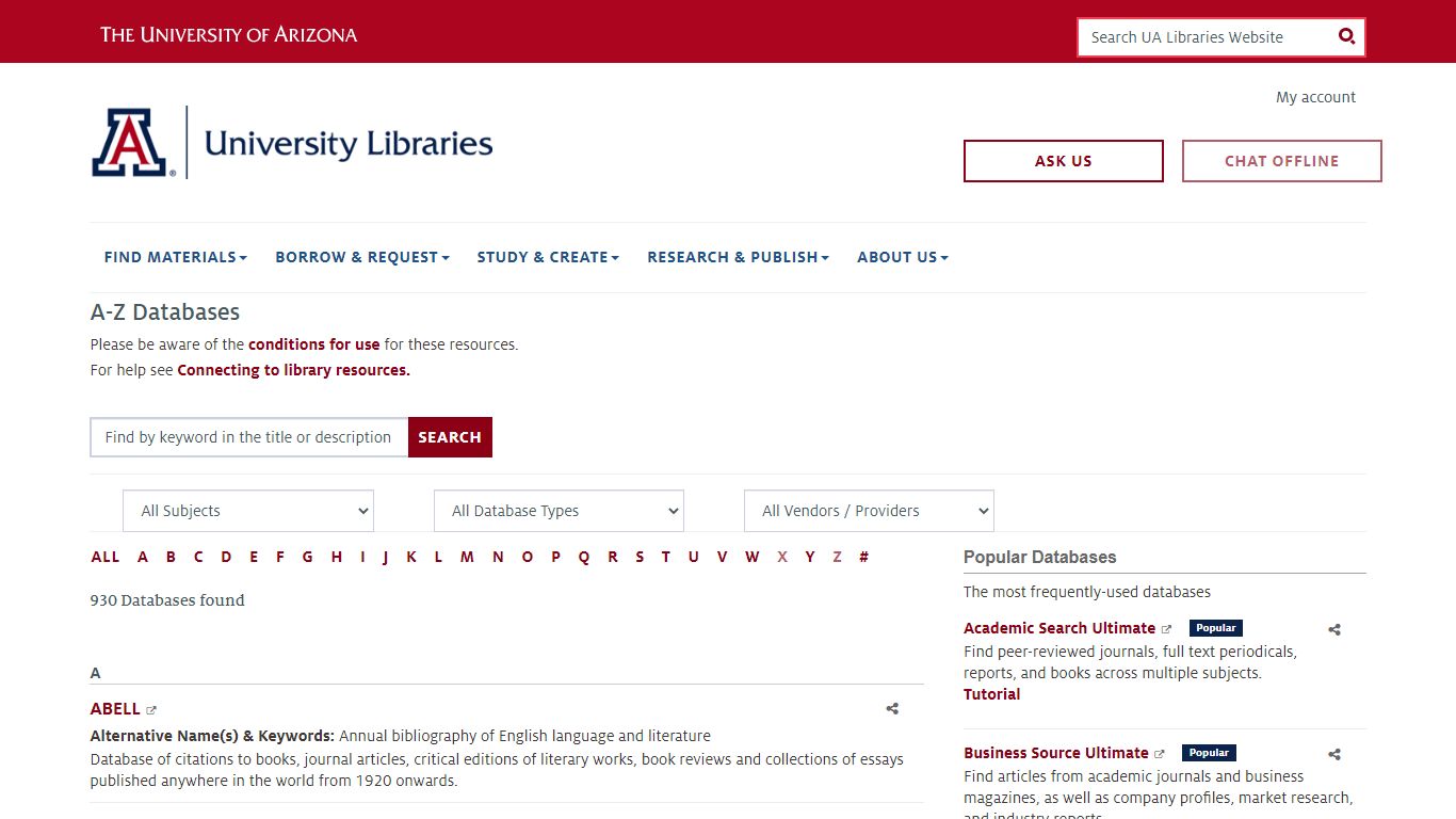 A-Z Databases - University of Arizona