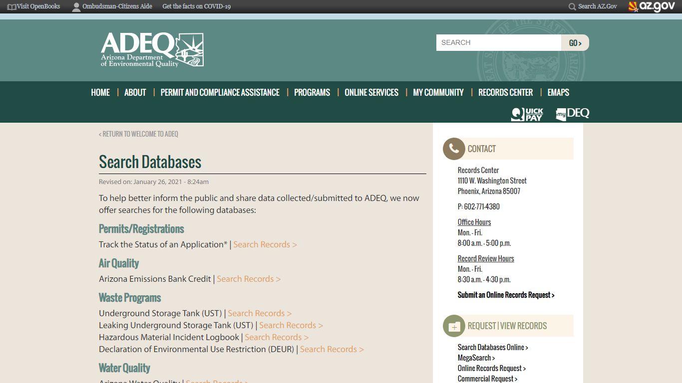 Search Databases | ADEQ Arizona Department of Environmental Quality