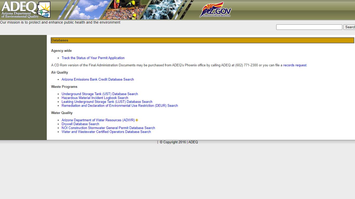 Databases - ADEQ Arizona Department of Environmental Quality